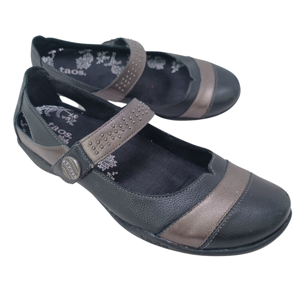 Taos Mary Jane Flats Women's Black Silver Leather Studs Comfort Shoes US 8.5
